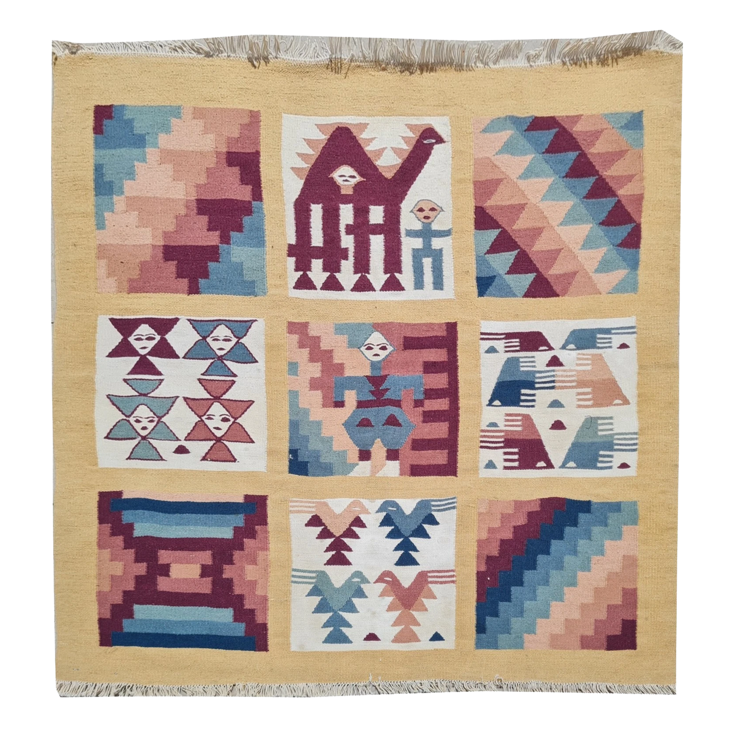 Vintage Hand-Woven Tunisian Pictorial Kilim 3'6" x 3'4"