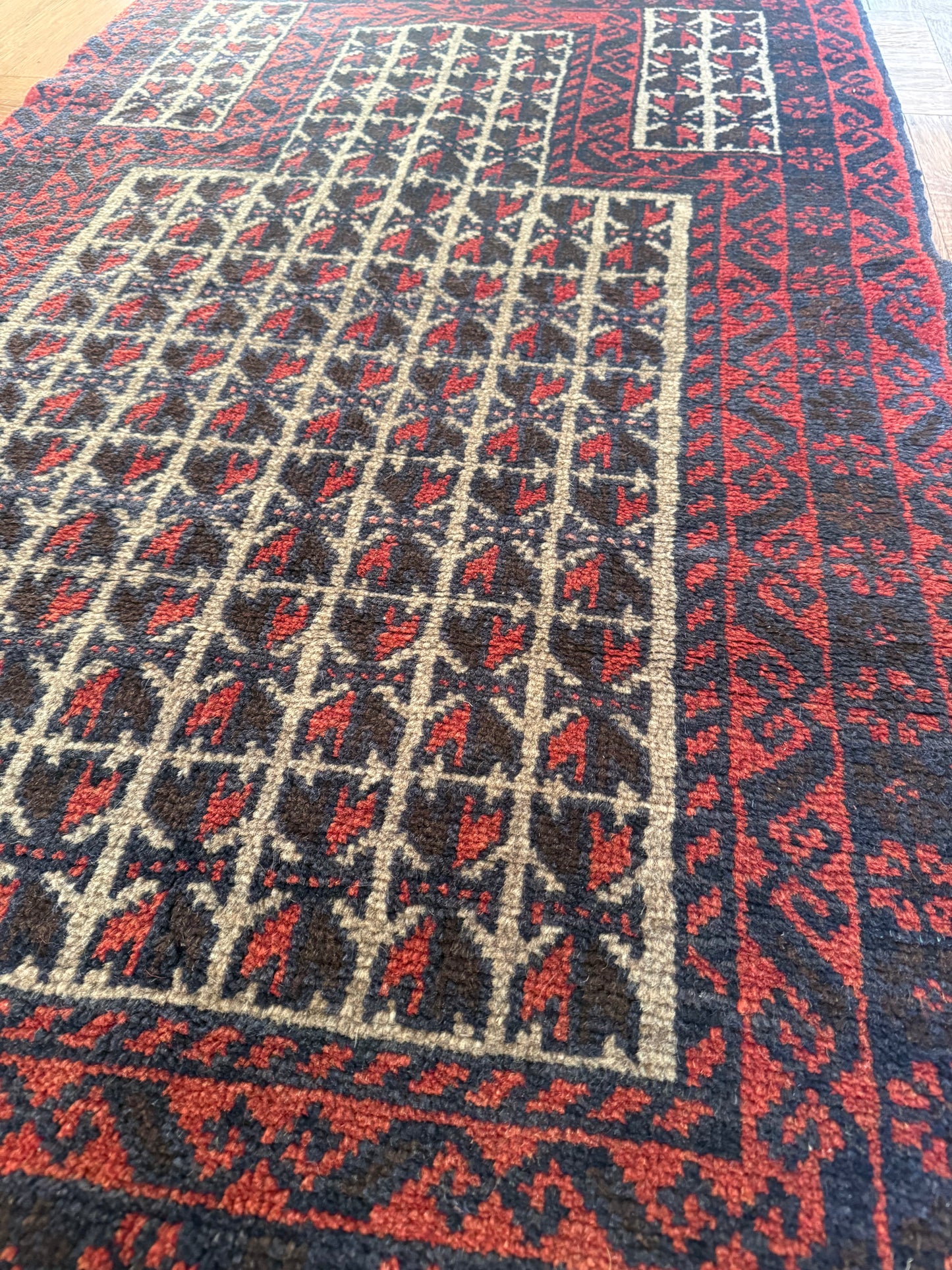 Vintage Hand-Knotted Afghan Baluchi Prayer Rug 2'9" x 4'9"