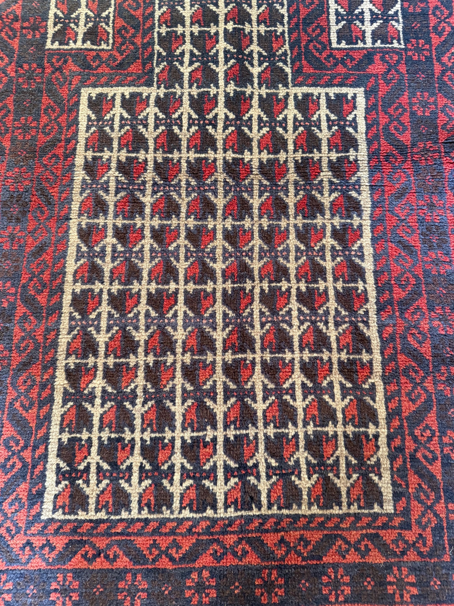 Vintage Hand-Knotted Afghan Baluchi Prayer Rug 2'9" x 4'9"