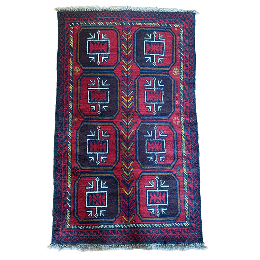 Vintage Hand-Knotted Afghan Baluchi Tribal Rug 2'9" x 4'8"