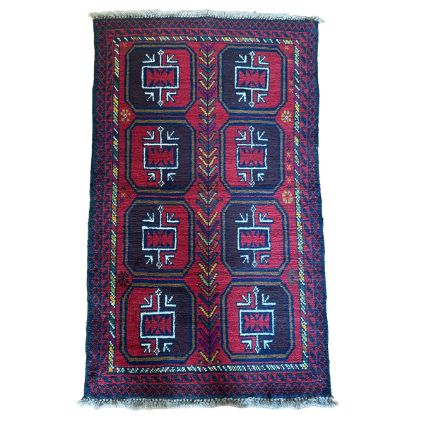 Vintage Hand-Knotted Afghan Baluchi Tribal Rug 2'9" x 4'8"