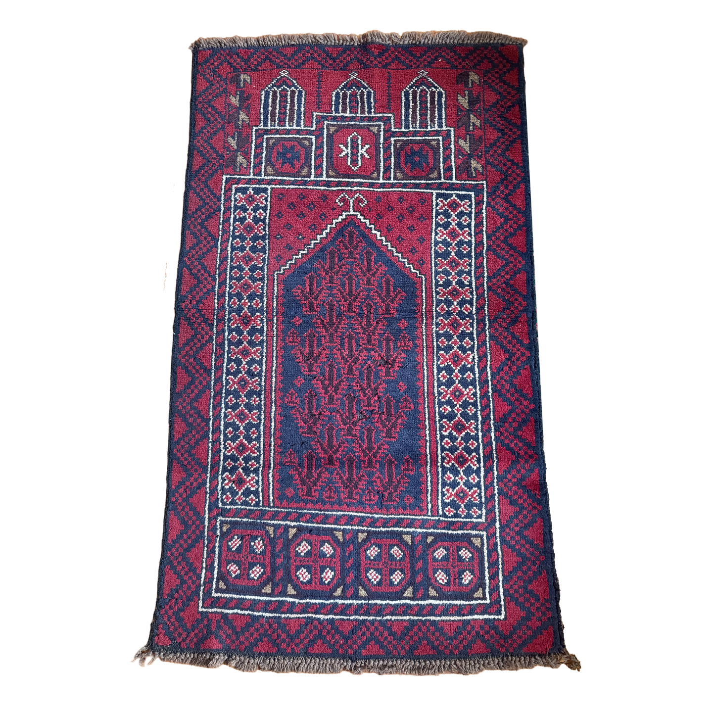 Vintage Hand-Knotted Baluchi Prayer Rug