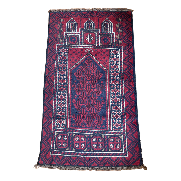 Vintage Hand-Knotted Baluchi Prayer Rug