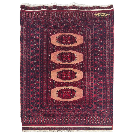 Vintage Hand-Knotted & Signed Afghan Bokhara 4'1" x 2'6"