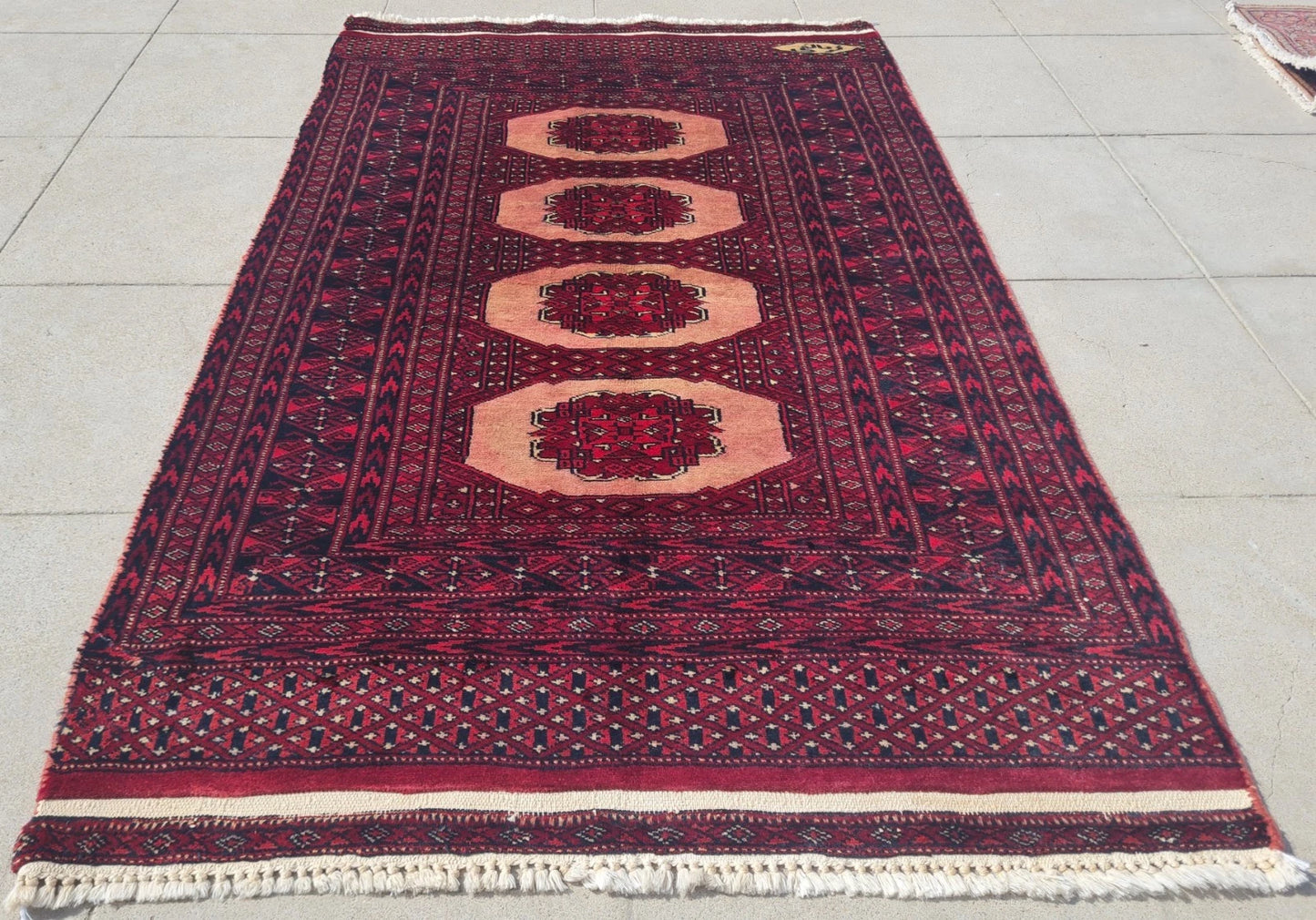 Vintage Hand-Knotted & Signed Afghan Bokhara 4'1" x 2'6"