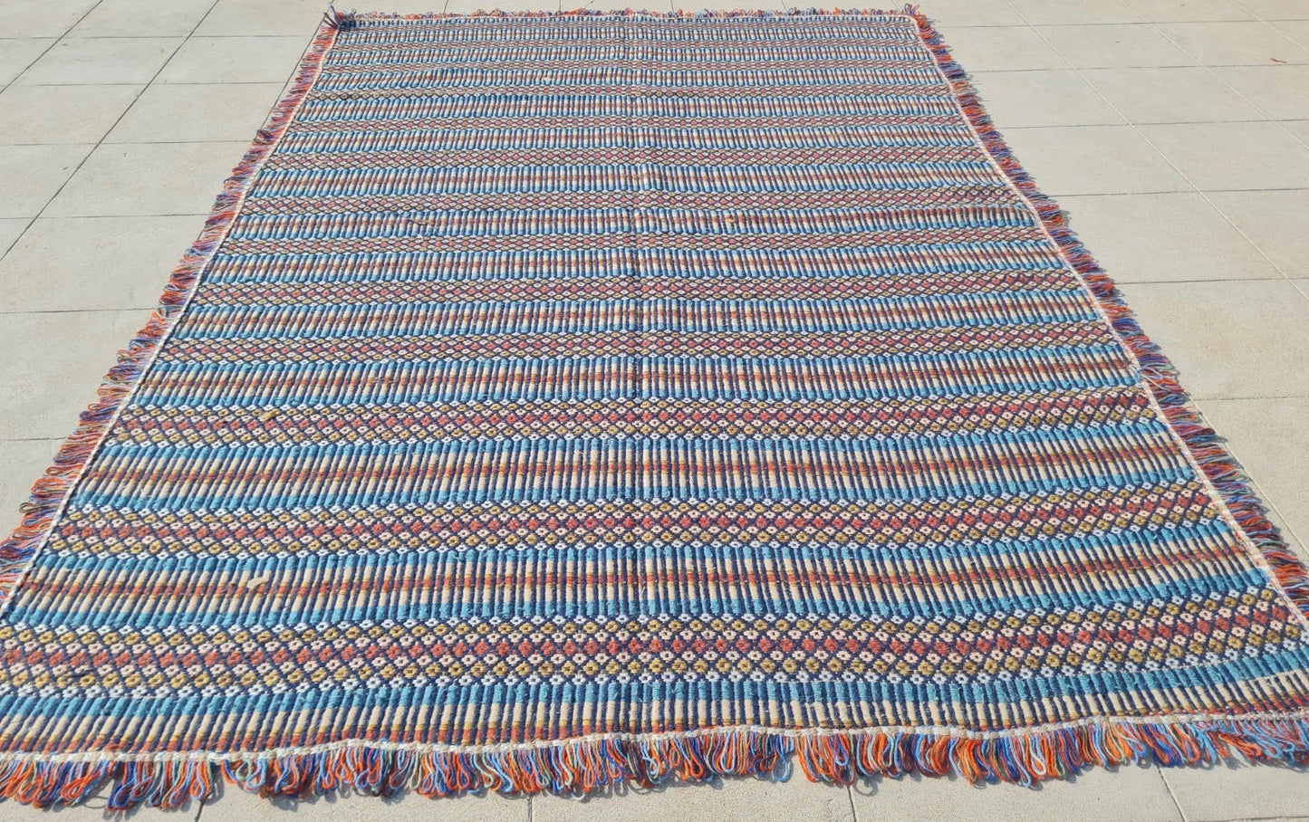 Vintage Hand-Woven Persian Jajim Kilim 6'11" x 4'9"