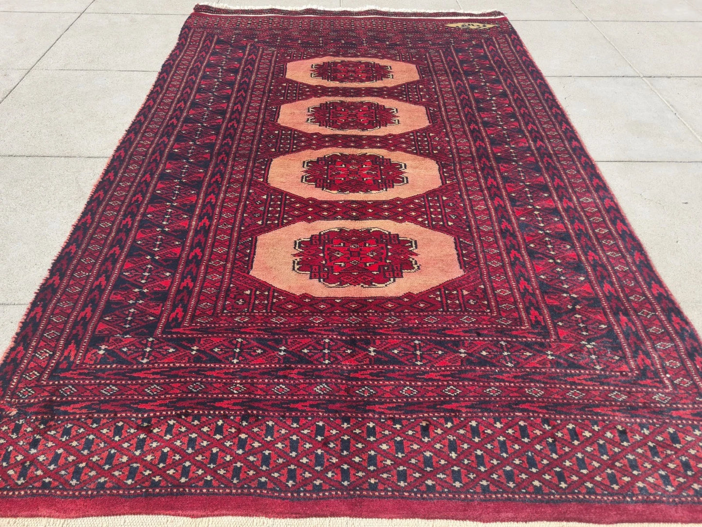 Vintage Hand-Knotted & Signed Afghan Bokhara 4'1" x 2'6"