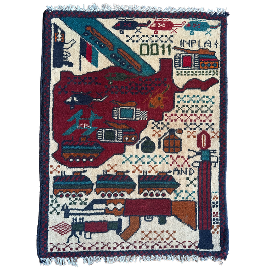 Authentic Hand-Knotted Afghan War Rug 2'0" x 2'9"
